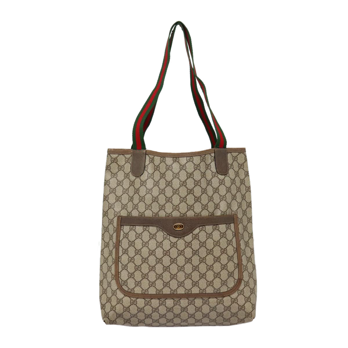 GUCCI GG Supreme Web Sherry Line Tote Bag PVC Beige Red 39 02 003 Auth 88154
