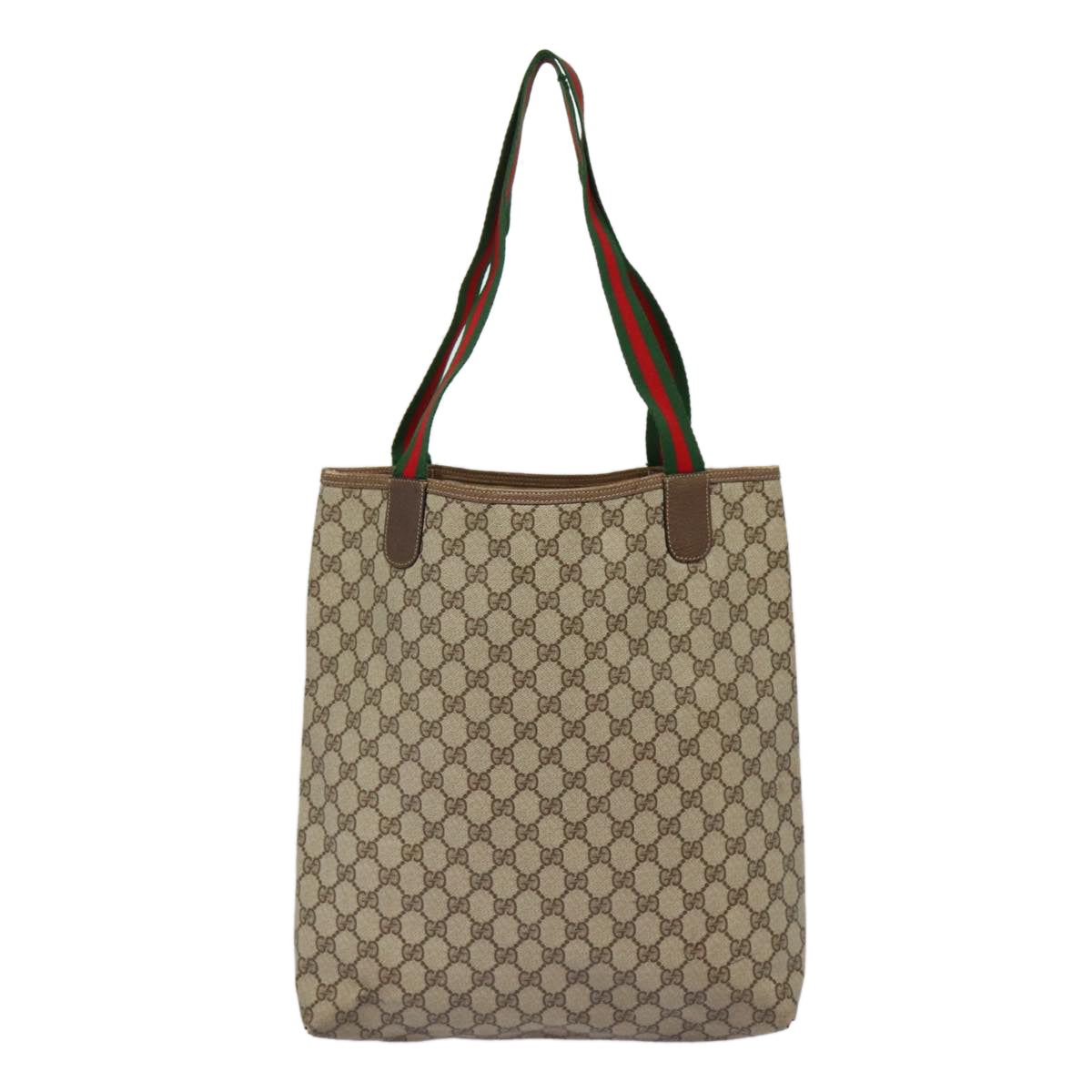 GUCCI GG Supreme Web Sherry Line Tote Bag PVC Beige Red 39 02 003 Auth 88154