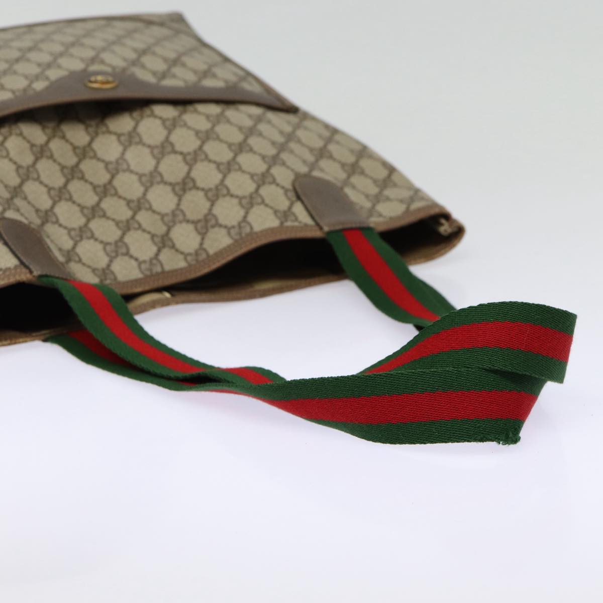 GUCCI GG Supreme Web Sherry Line Tote Bag PVC Beige Red 39 02 003 Auth 88154
