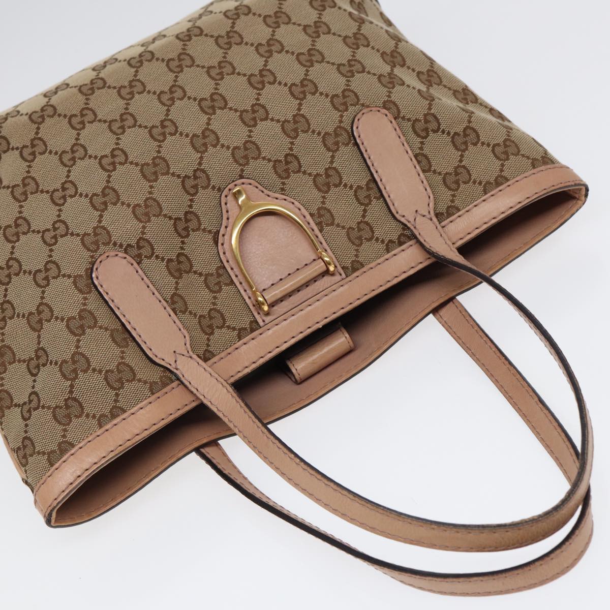 GUCCI GG Canvas Shoulder Bag Beige Gold 308604 Auth 88173