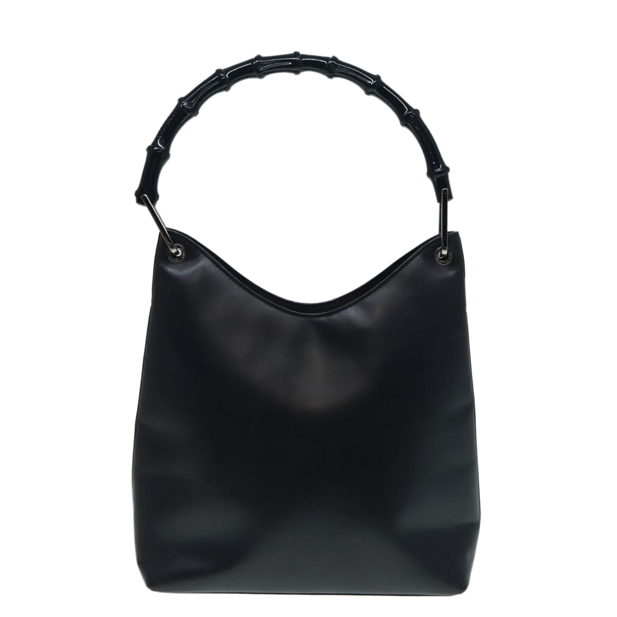 GUCCI Bamboo Shoulder Bag Leather Outlet Navy Silver Auth 88399