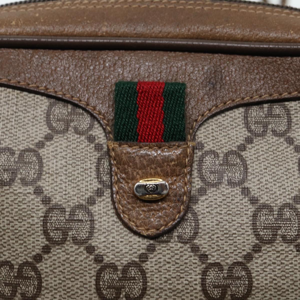 GUCCI GG Supreme Web Sherry Line Shoulder Bag PVC Beige 89 02 066 Auth 88405