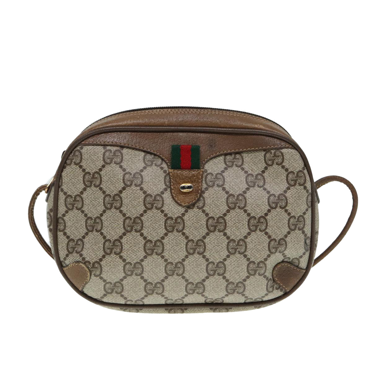 GUCCI GG Supreme Web Sherry Line Shoulder Bag PVC Beige 89 02 066 Auth 88405
