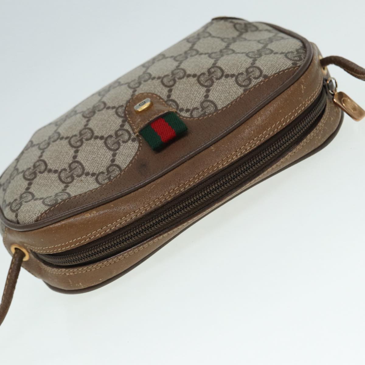 GUCCI GG Supreme Web Sherry Line Shoulder Bag PVC Beige 89 02 066 Auth 88405