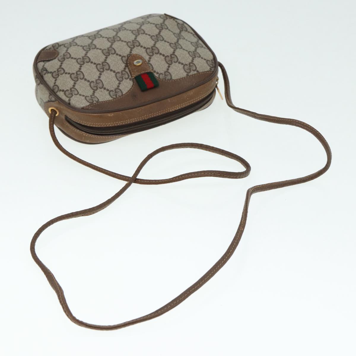 GUCCI GG Supreme Web Sherry Line Shoulder Bag PVC Beige 89 02 066 Auth 88405