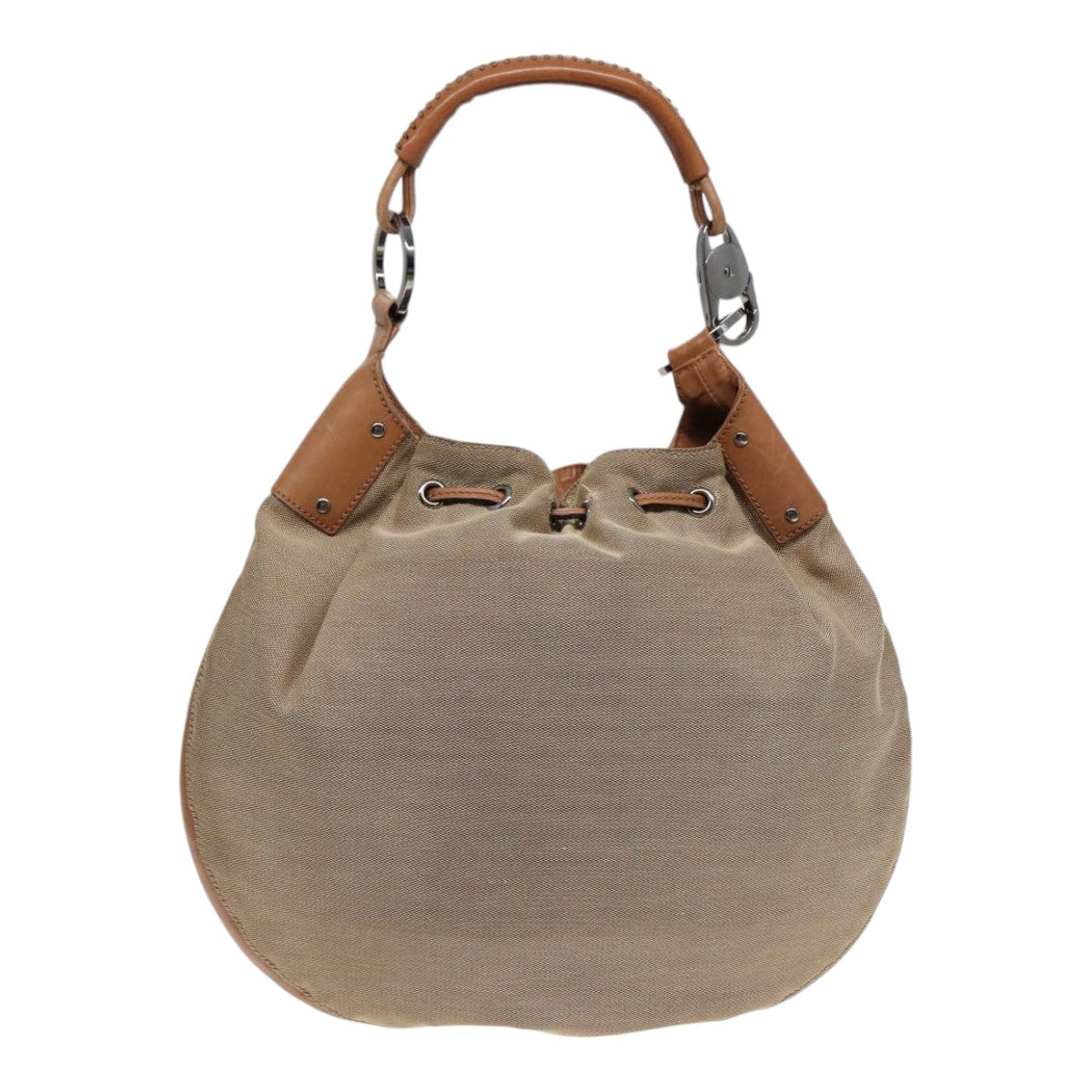 GUCCI Shoulder Bag Canvas Leather Beige Brown Silver 109210 Auth 88498