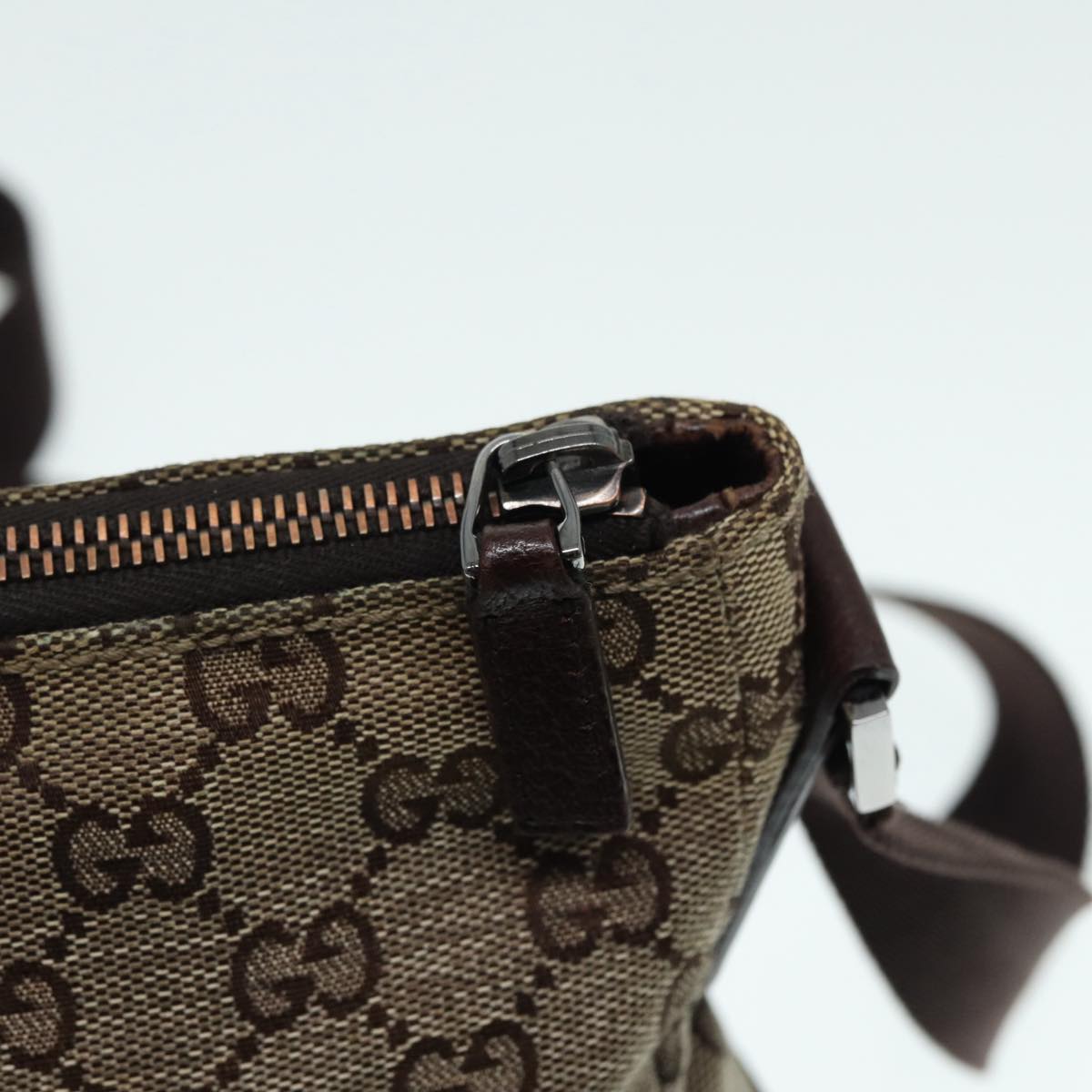 GUCCI GG Canvas Shoulder Bag Beige Silver 114273 Auth 88548