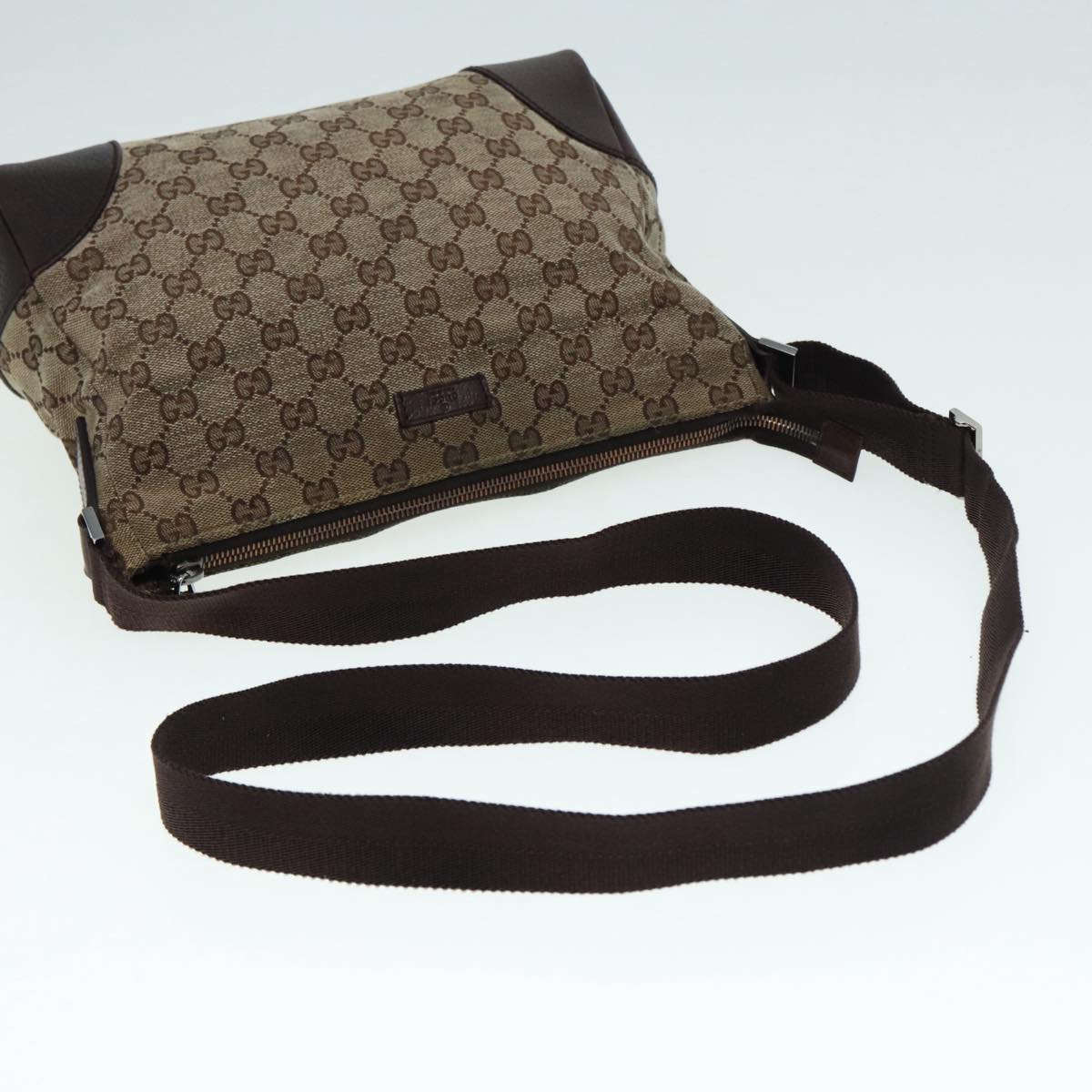 GUCCI GG Canvas Shoulder Bag Beige Silver 114273 Auth 88548