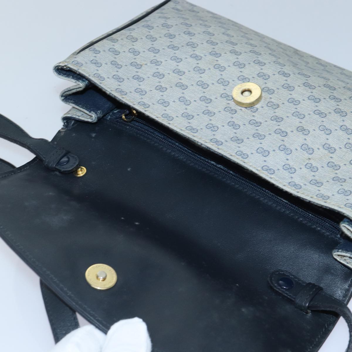GUCCI Micro GG Supreme Shoulder Bag PVC Navy Gold Auth 88596