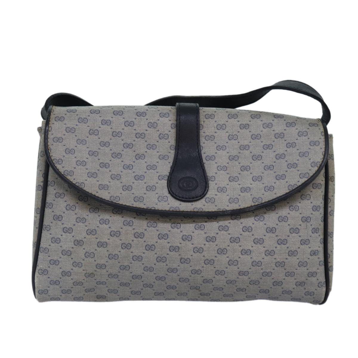 GUCCI Micro GG Supreme Shoulder Bag PVC Navy Gold Auth 88596