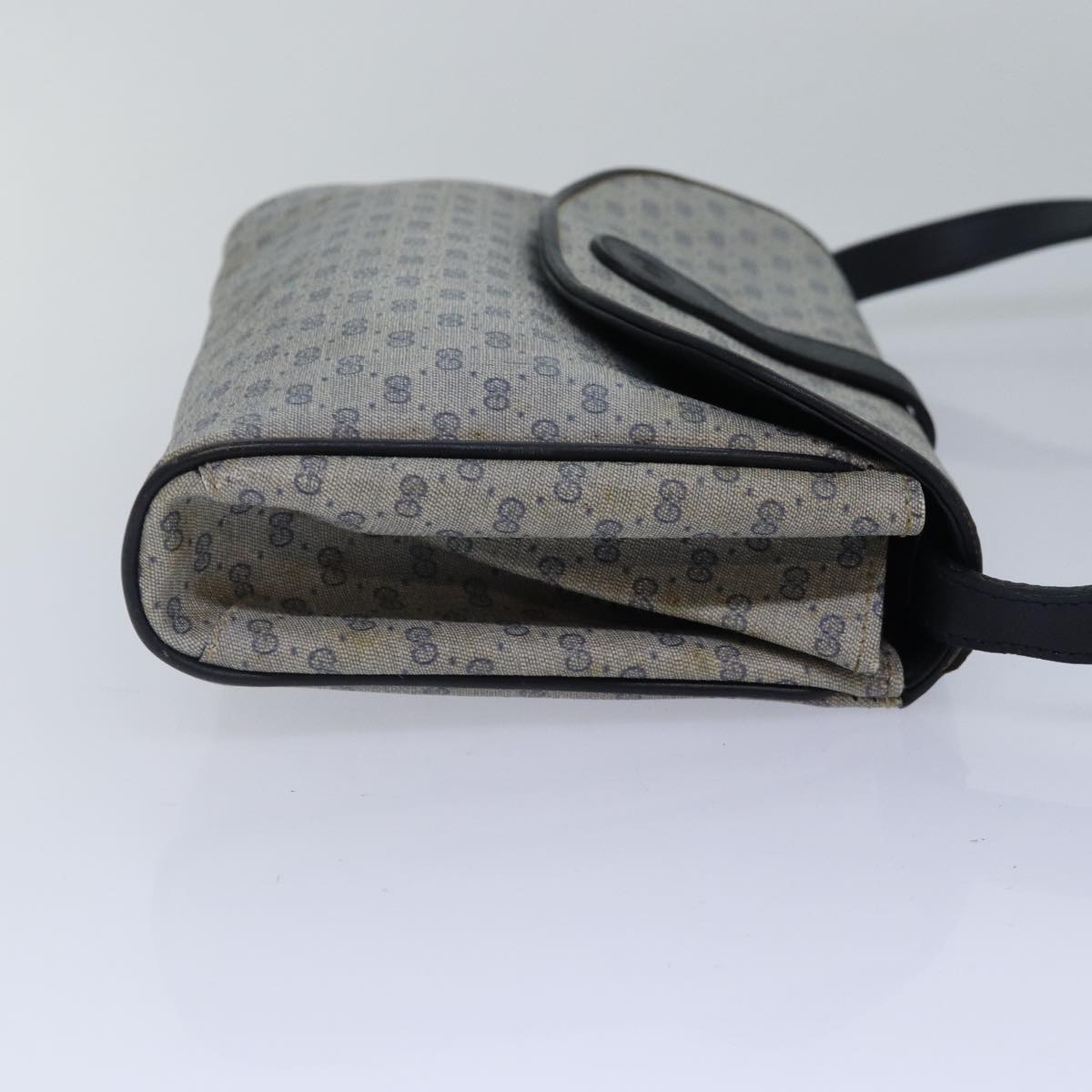 GUCCI Micro GG Supreme Shoulder Bag PVC Navy Gold Auth 88596