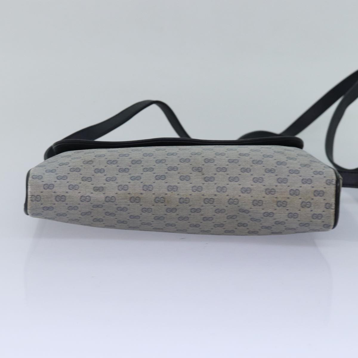 GUCCI Micro GG Supreme Shoulder Bag PVC Navy Gold Auth 88596