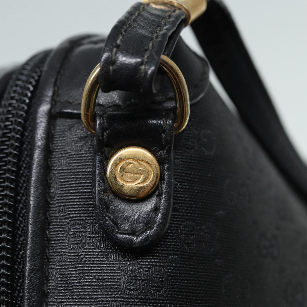GUCCI Micro GG Canvas Shoulder Bag Black Gold 007 115 0093 Auth 88645
