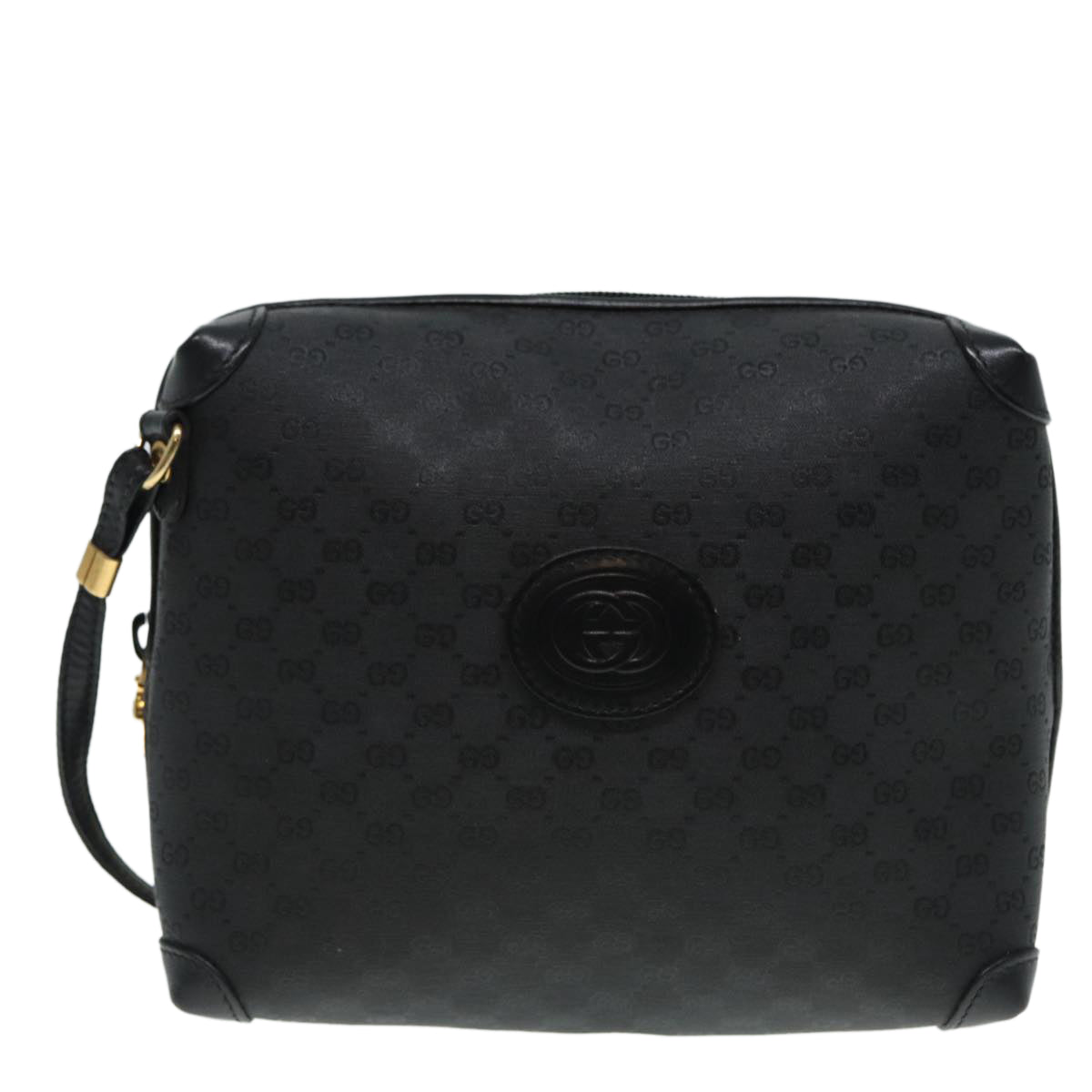 GUCCI Micro GG Canvas Shoulder Bag Black Gold 007 115 0093 Auth 88645