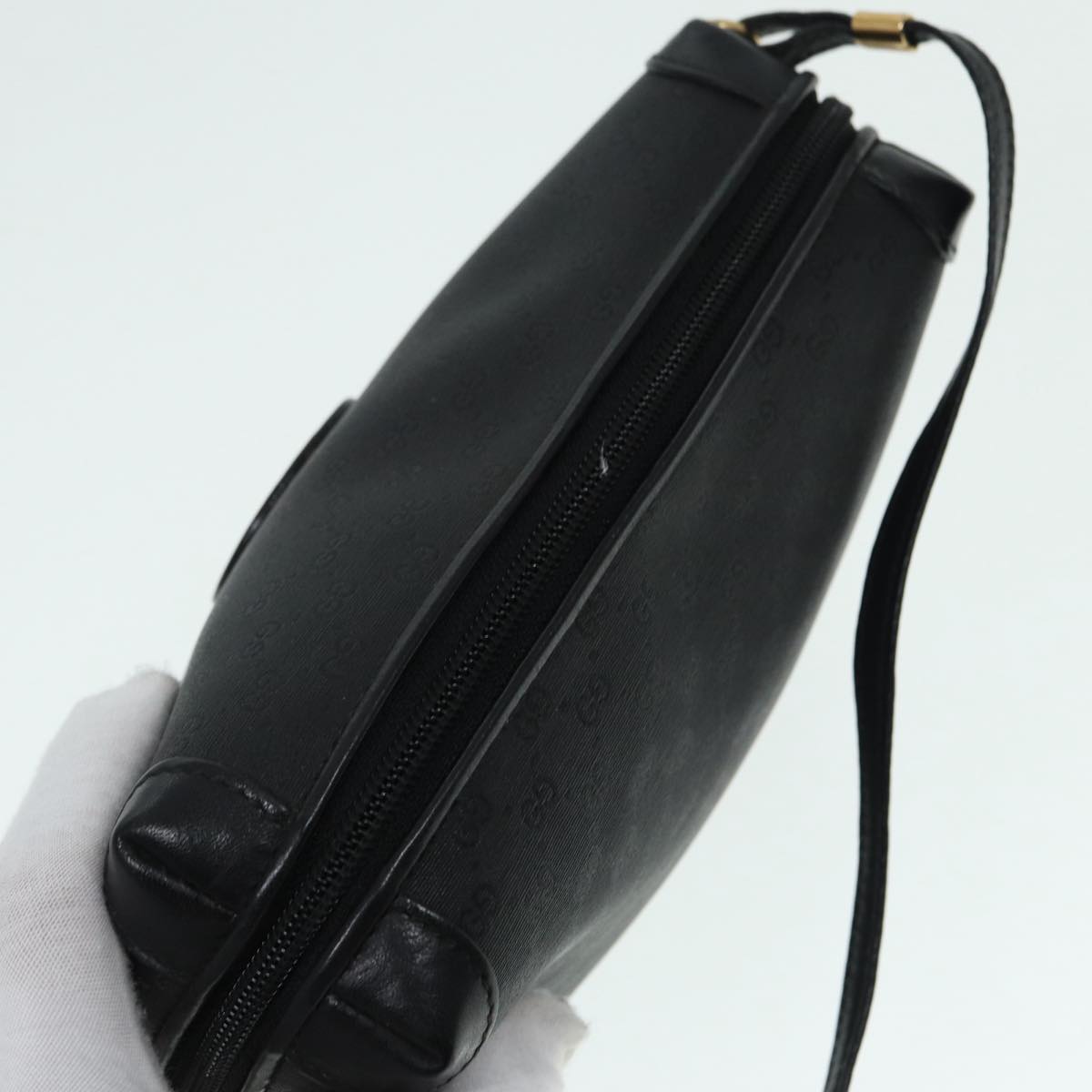 GUCCI Micro GG Canvas Shoulder Bag Black Gold 007 115 0093 Auth 88645