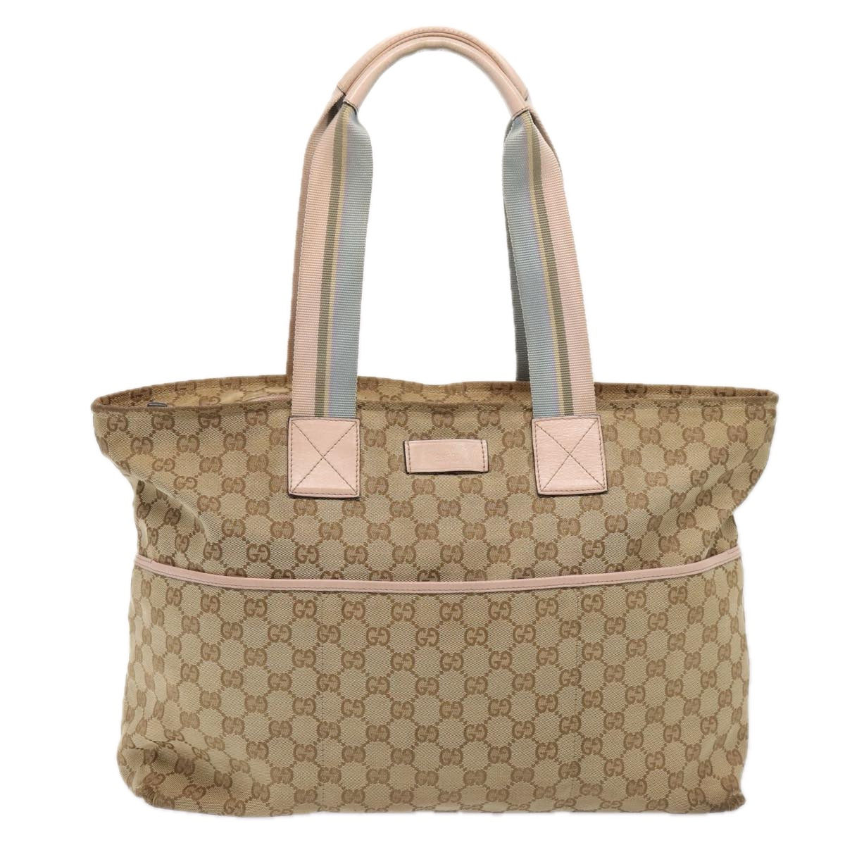 GUCCI GG Canvas Tote Bag Beige Silver 155524 Auth 88661