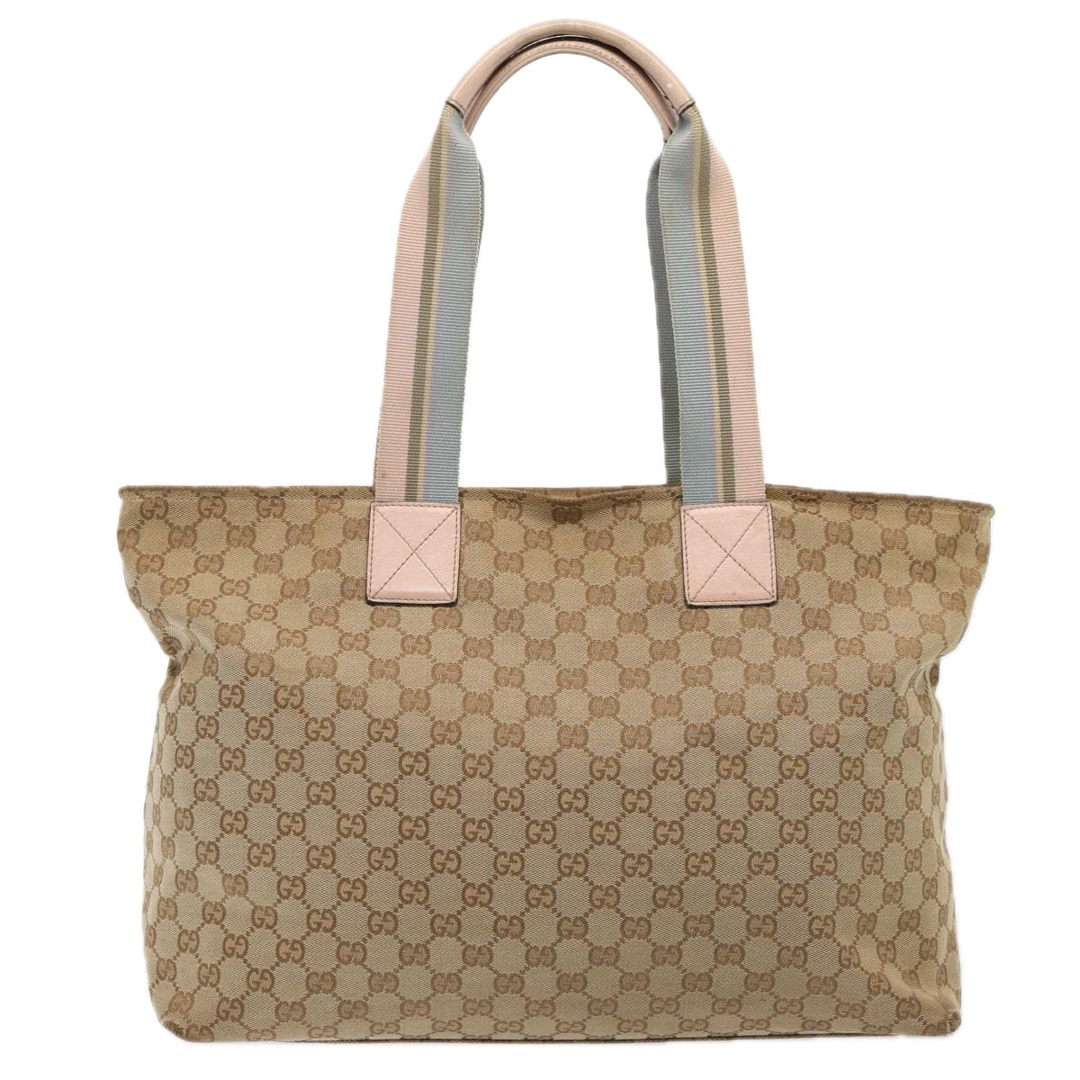 GUCCI GG Canvas Tote Bag Beige Silver 155524 Auth 88661