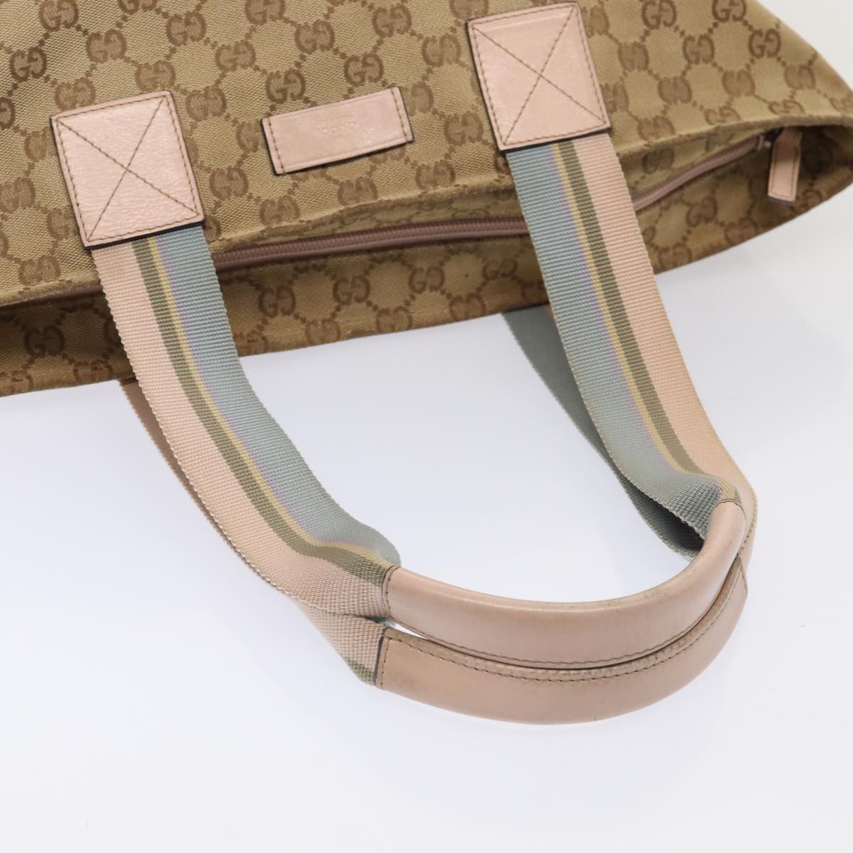 GUCCI GG Canvas Tote Bag Beige Silver 155524 Auth 88661