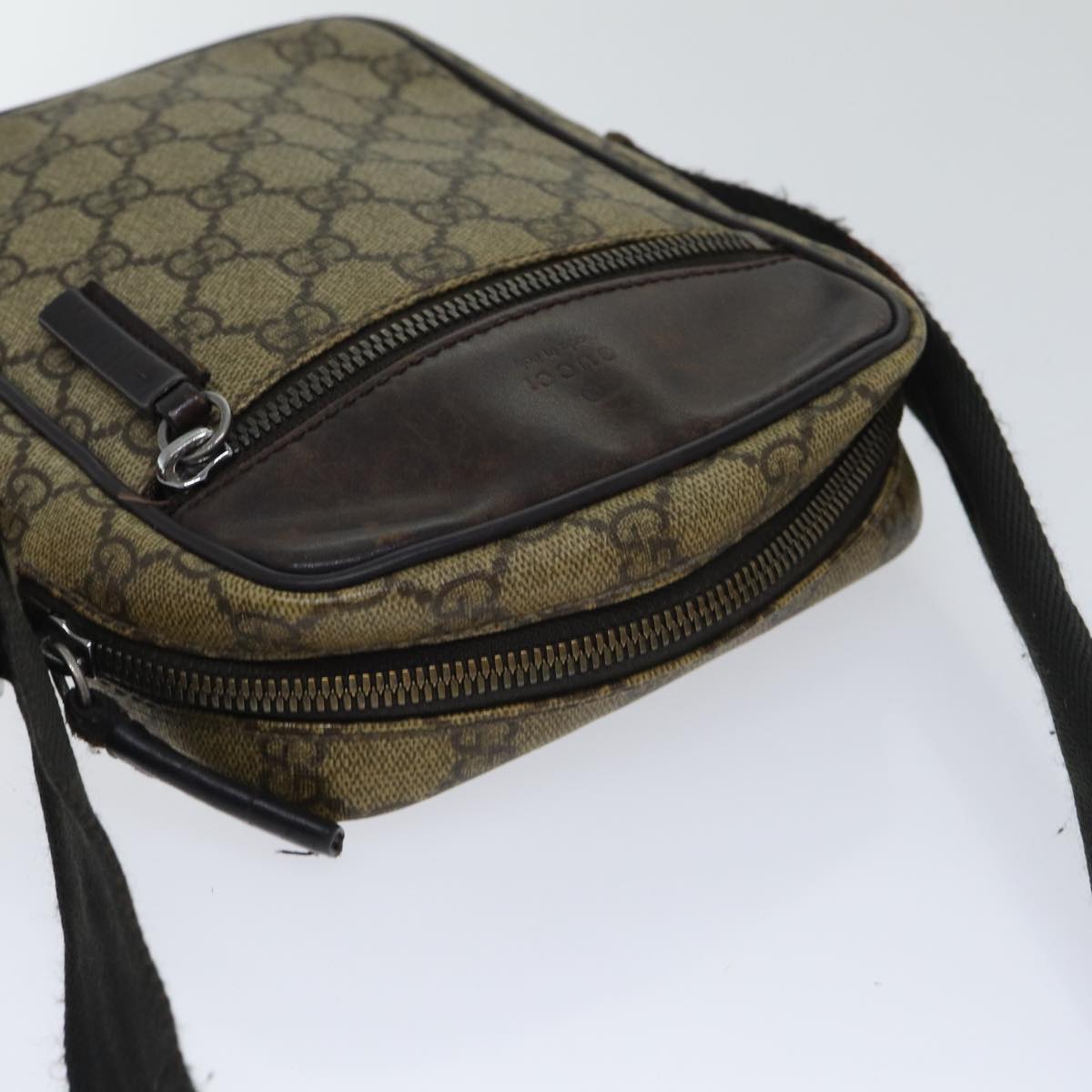GUCCI GG Supreme Shoulder Bag PVC Leather Beige Silver 101680 Auth 88680