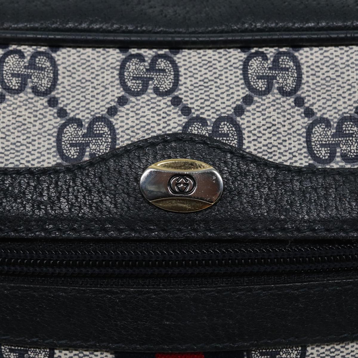 GUCCI GG Supreme Sherry Line Shoulder Bag PVC Navy Gold Red 98 02 004 Auth 88732