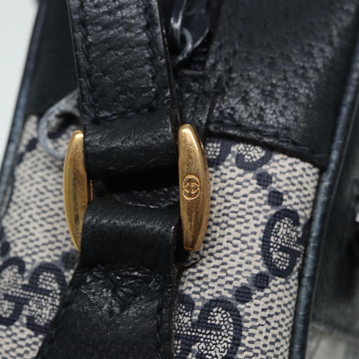 GUCCI GG Supreme Sherry Line Shoulder Bag PVC Navy Gold Red 98 02 004 Auth 88732