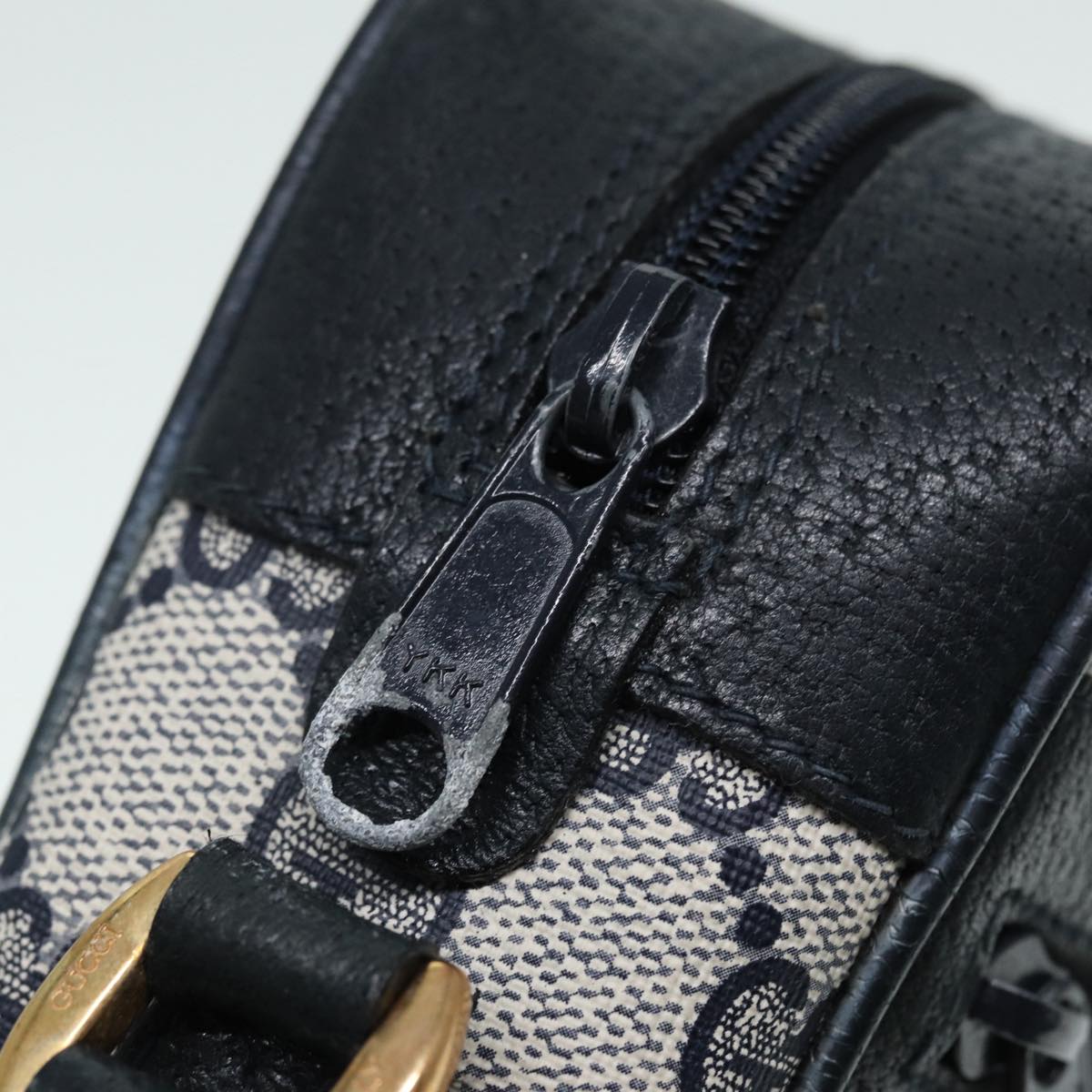 GUCCI GG Supreme Sherry Line Shoulder Bag PVC Navy Gold Red 98 02 004 Auth 88732