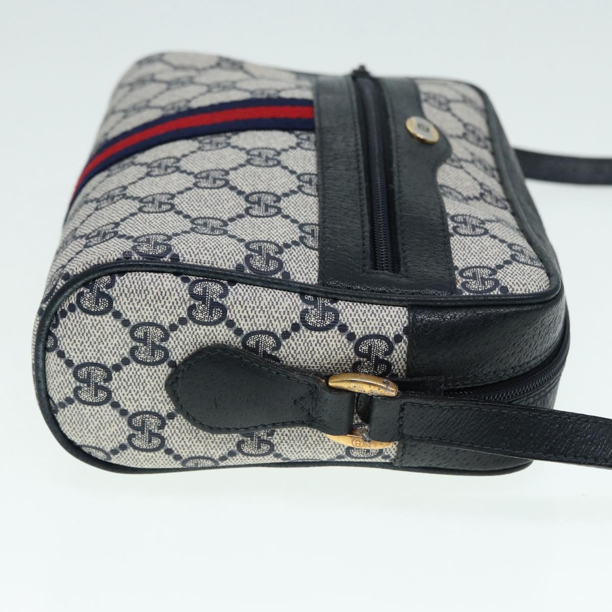 GUCCI GG Supreme Sherry Line Shoulder Bag PVC Navy Gold Red 98 02 004 Auth 88732