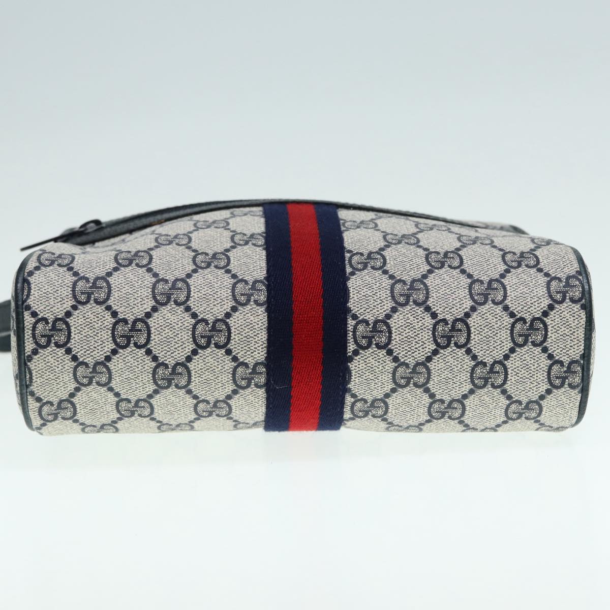 GUCCI GG Supreme Sherry Line Shoulder Bag PVC Navy Gold Red 98 02 004 Auth 88732