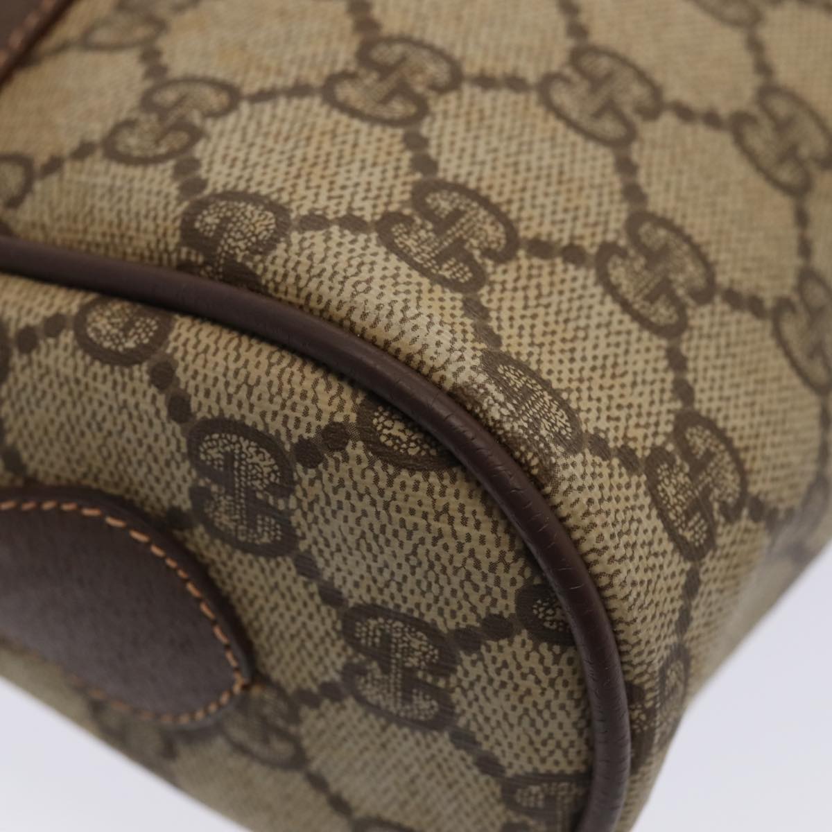 GUCCI GG Supreme Web Sherry Line Shoulder Bag PVC Beige Gold Auth 88744
