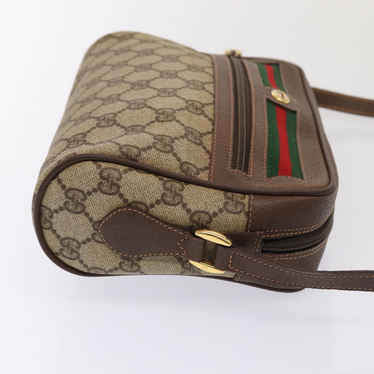 GUCCI GG Supreme Web Sherry Line Shoulder Bag PVC Beige Gold Auth 88744