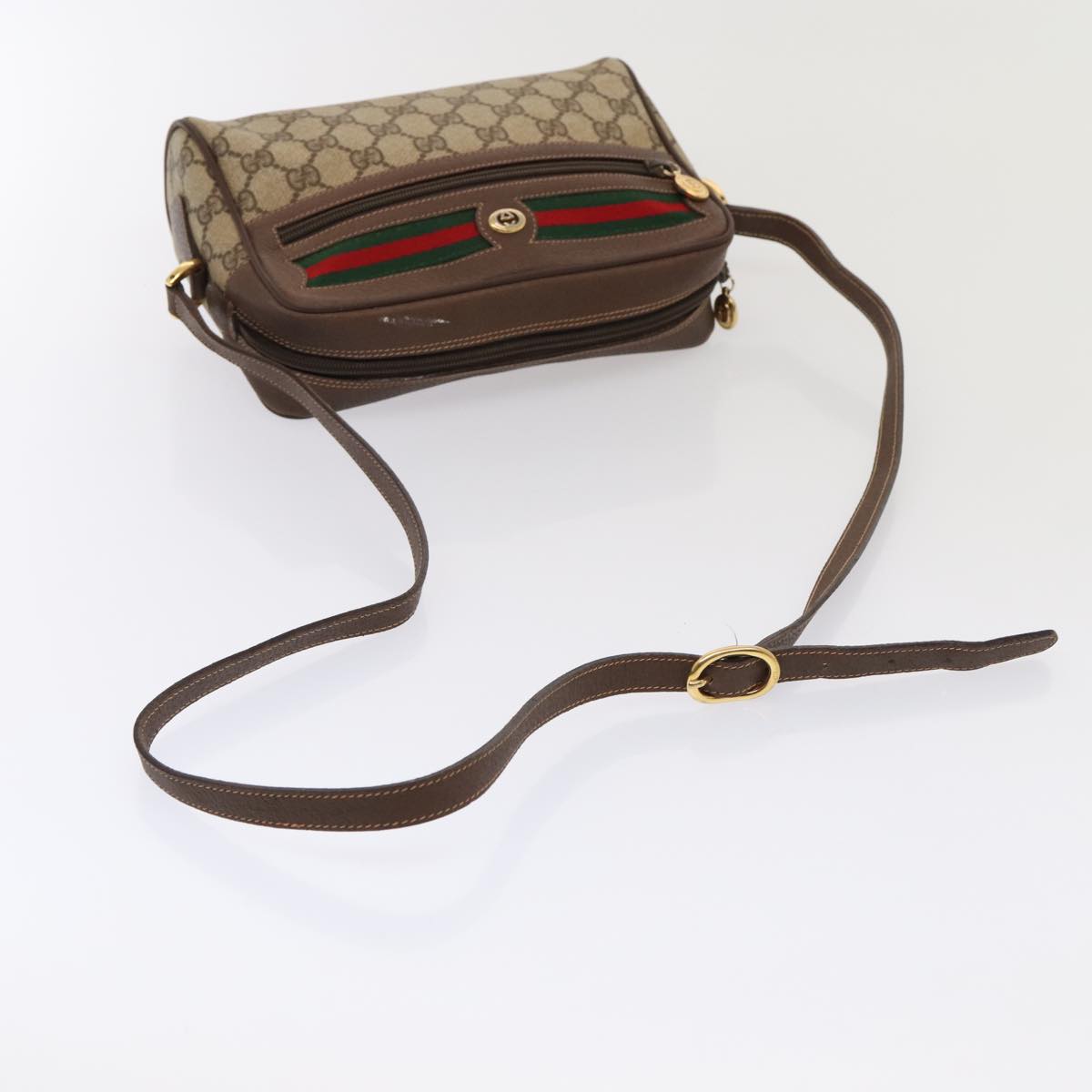 GUCCI GG Supreme Web Sherry Line Shoulder Bag PVC Beige Gold Auth 88744