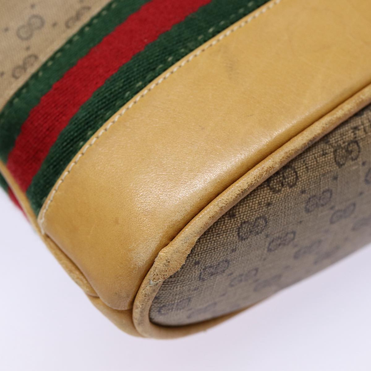 GUCCI Micro GG Canvas Web Sherry Line Shoulder Bag Beige Gold Auth 88776