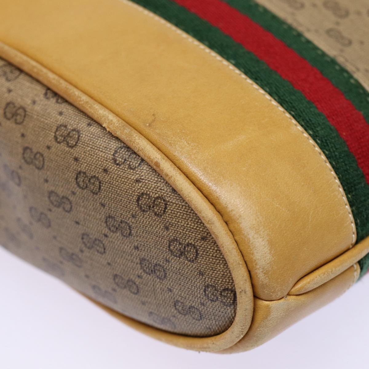 GUCCI Micro GG Canvas Web Sherry Line Shoulder Bag Beige Gold Auth 88776