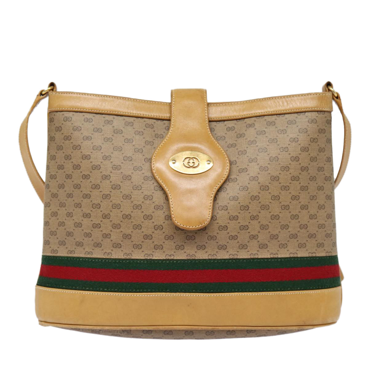 GUCCI Micro GG Canvas Web Sherry Line Shoulder Bag Beige Gold Auth 88776