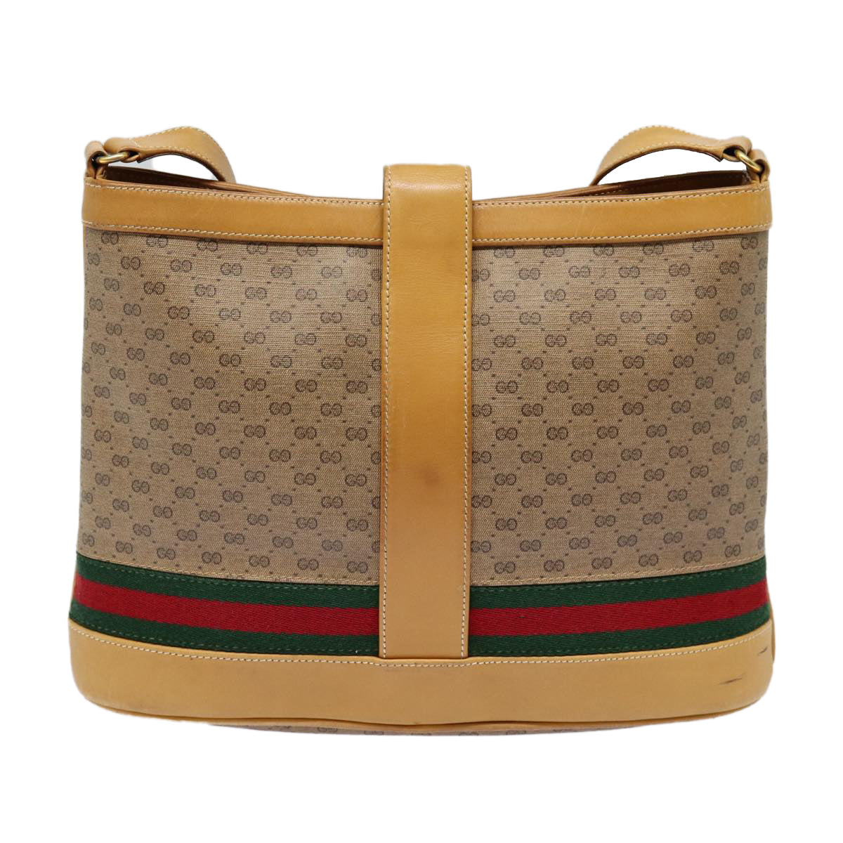 GUCCI Micro GG Canvas Web Sherry Line Shoulder Bag Beige Gold Auth 88776