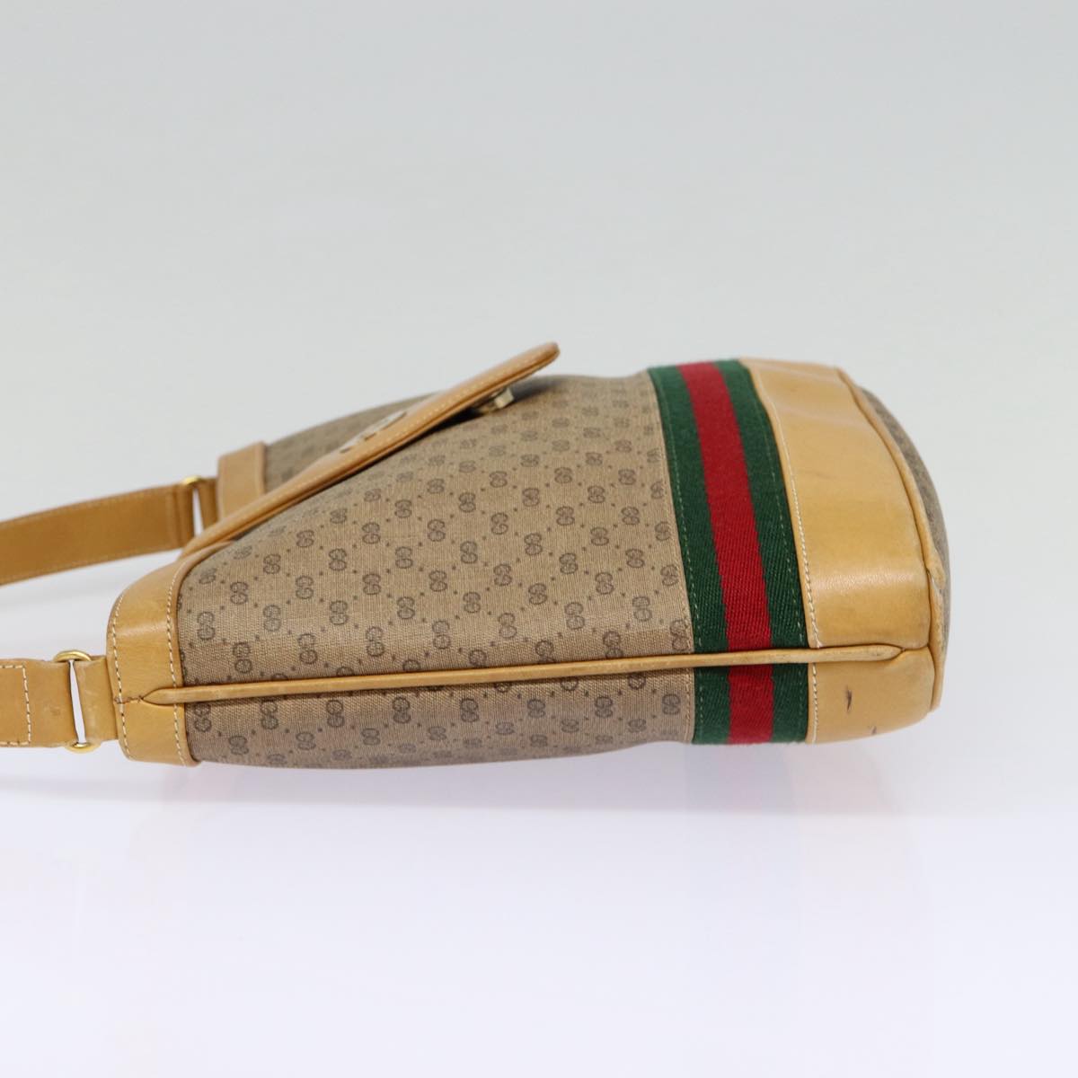 GUCCI Micro GG Canvas Web Sherry Line Shoulder Bag Beige Gold Auth 88776