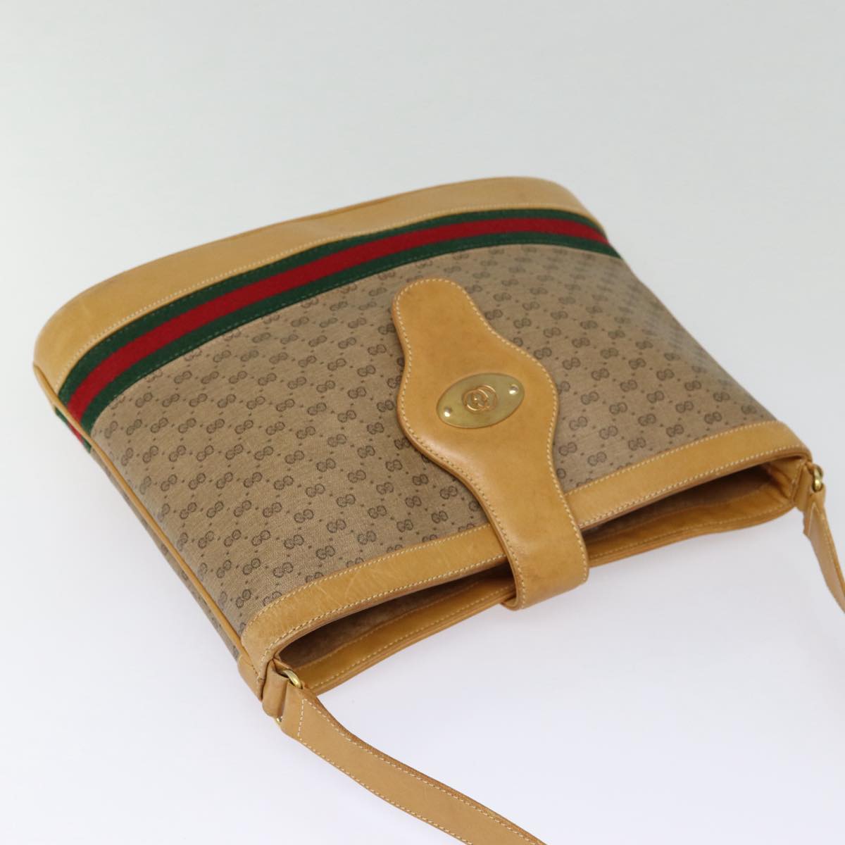 GUCCI Micro GG Canvas Web Sherry Line Shoulder Bag Beige Gold Auth 88776