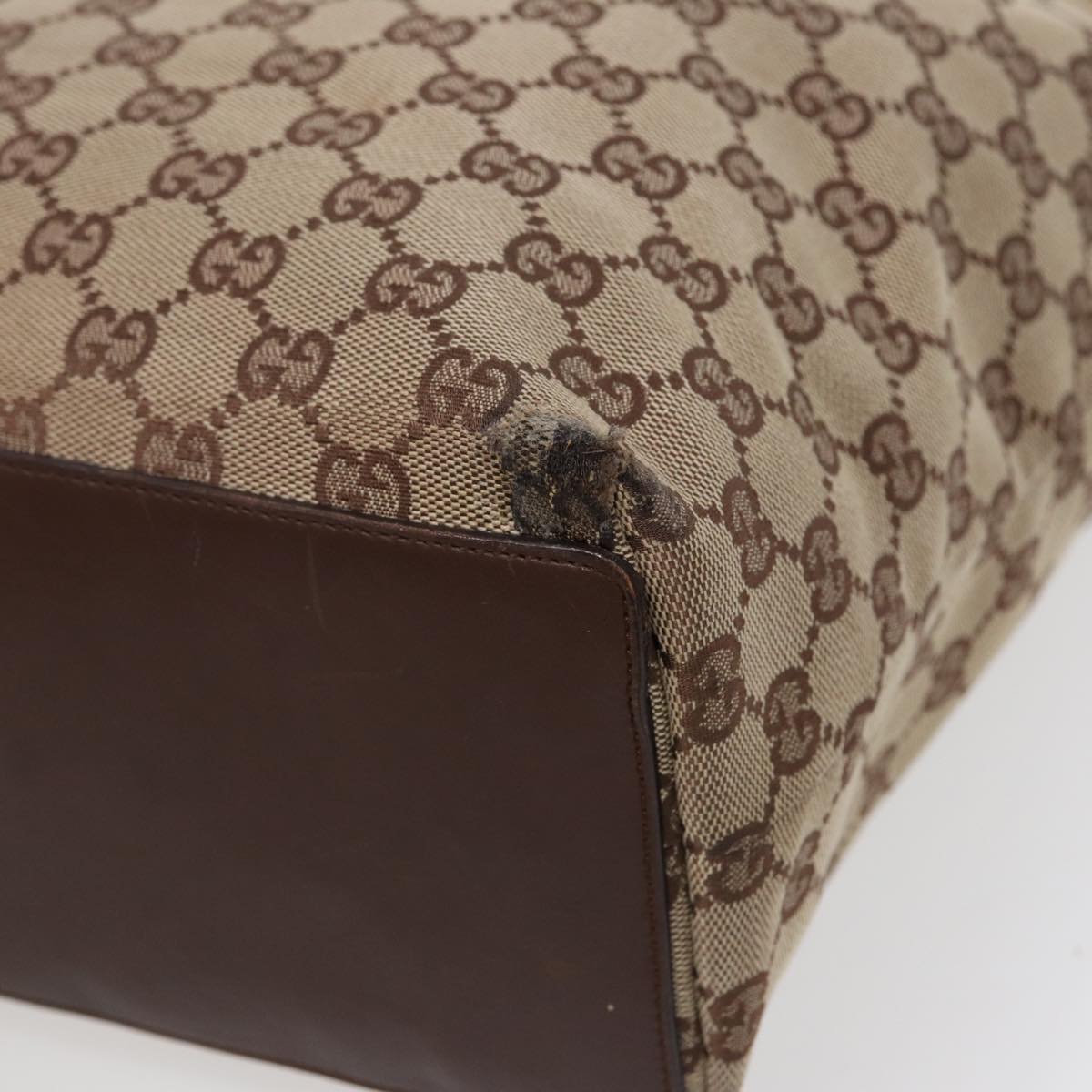 GUCCI GG Canvas Tote Bag Beige Silver 31243 Auth 88782