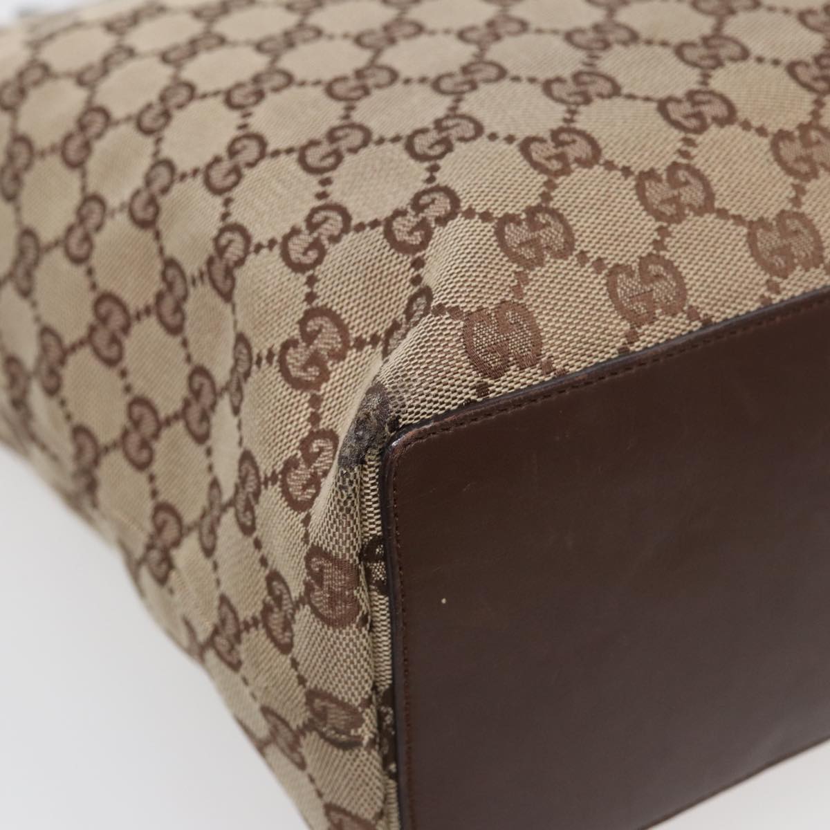 GUCCI GG Canvas Tote Bag Beige Silver 31243 Auth 88782