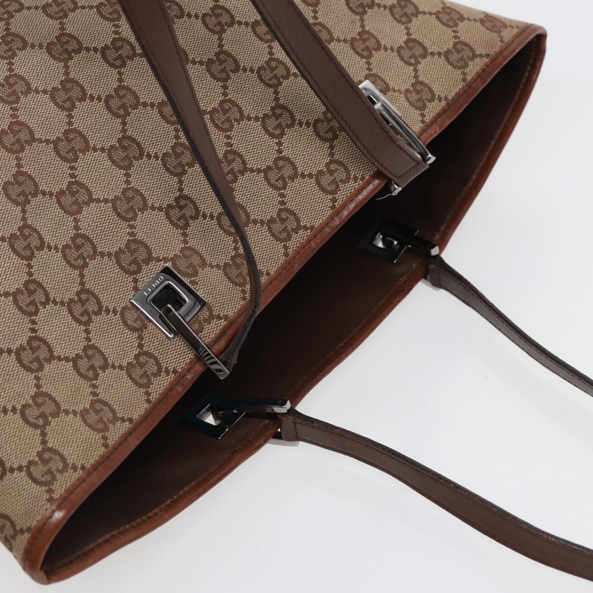GUCCI GG Canvas Tote Bag Beige Silver 31243 Auth 88782