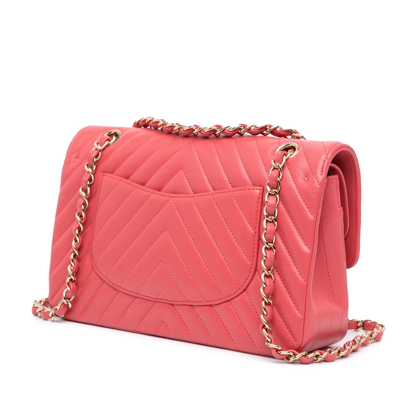 Pink Chanel Medium Classic Chevron Lambskin Double Flap Shoulder Bag