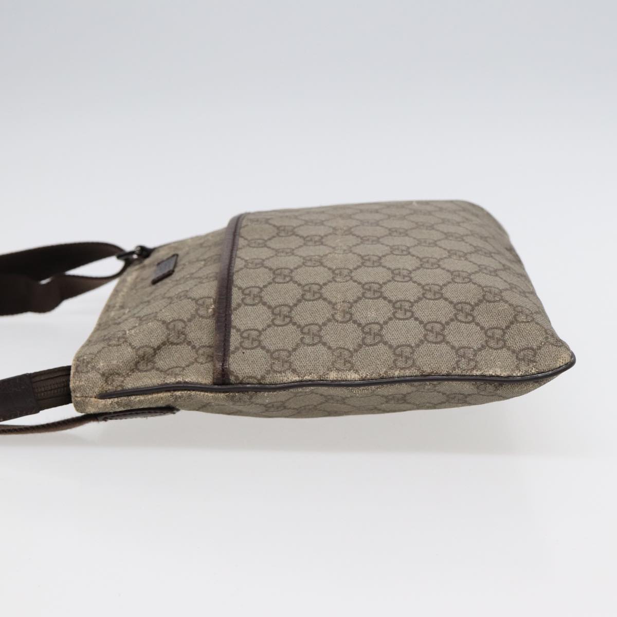 GUCCI GG Supreme Shoulder Bag PVC Leather Beige Silver 141626 Auth 89139