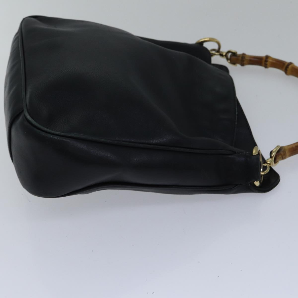 GUCCI Bamboo Shoulder Bag Leather 2way Black Gold 001 1638 2058 Auth 89140