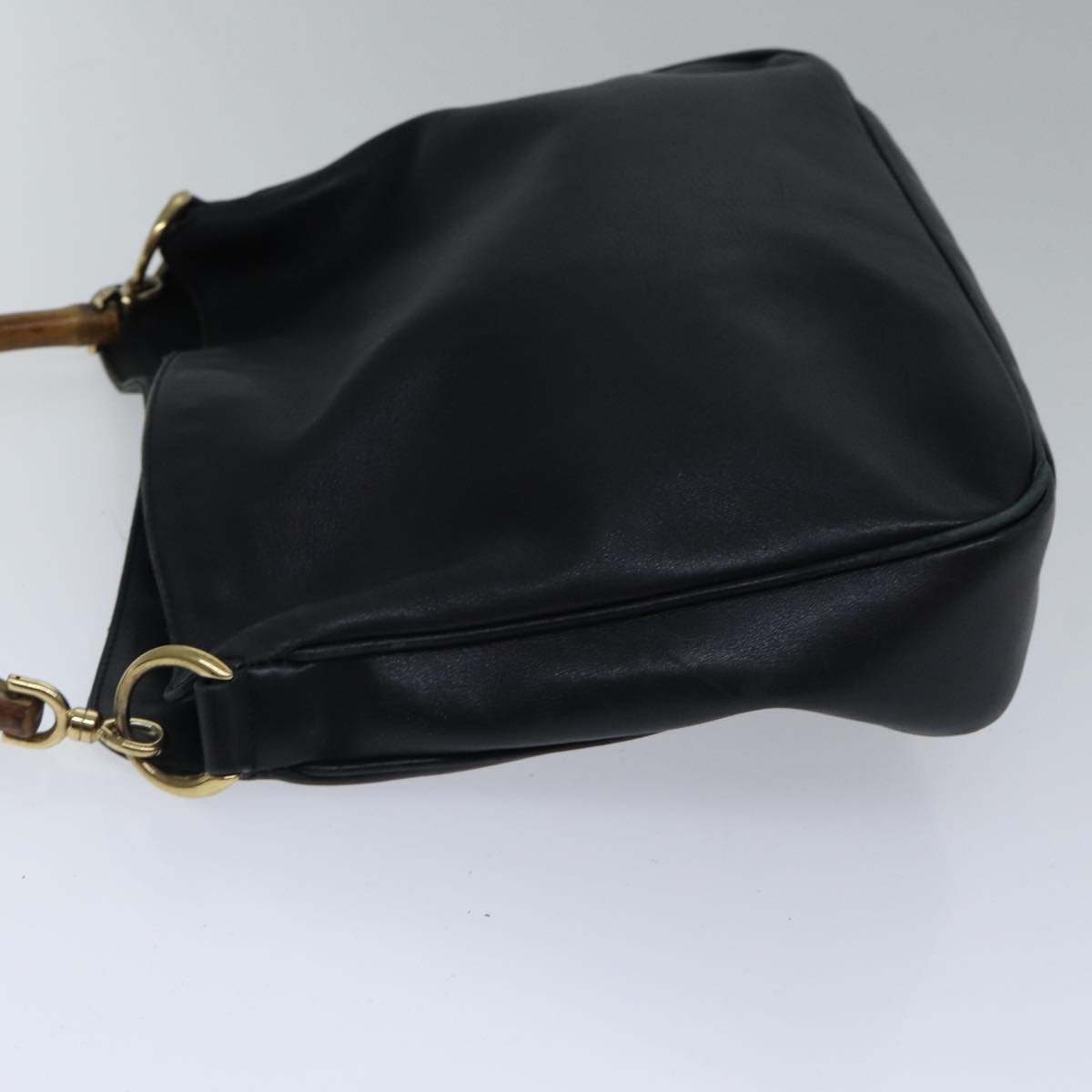 GUCCI Bamboo Shoulder Bag Leather 2way Black Gold 001 1638 2058 Auth 89140