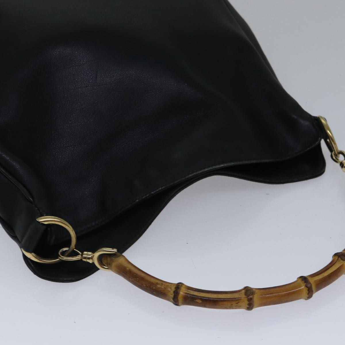GUCCI Bamboo Shoulder Bag Leather 2way Black Gold 001 1638 2058 Auth 89140