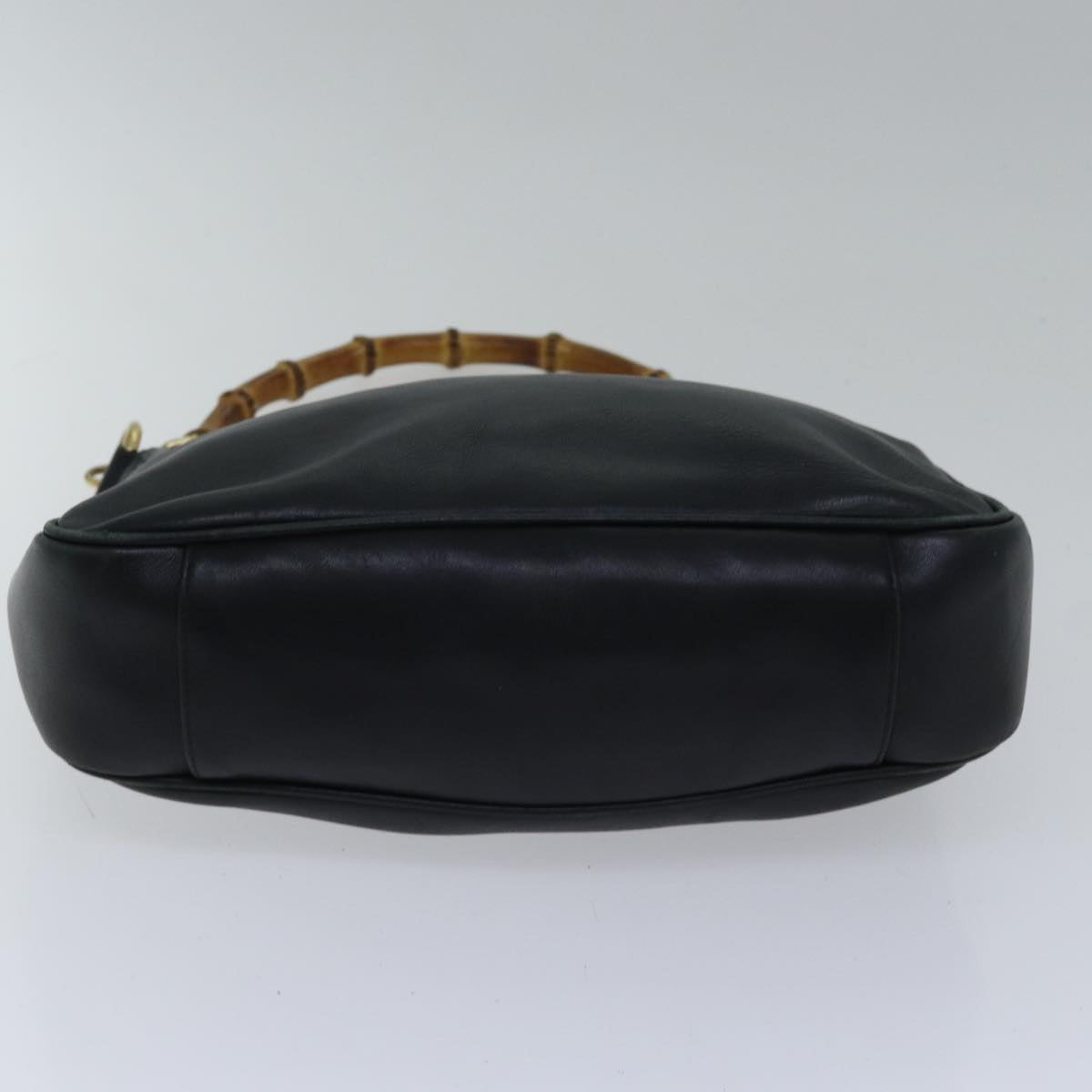 GUCCI Bamboo Shoulder Bag Leather 2way Black Gold 001 1638 2058 Auth 89140