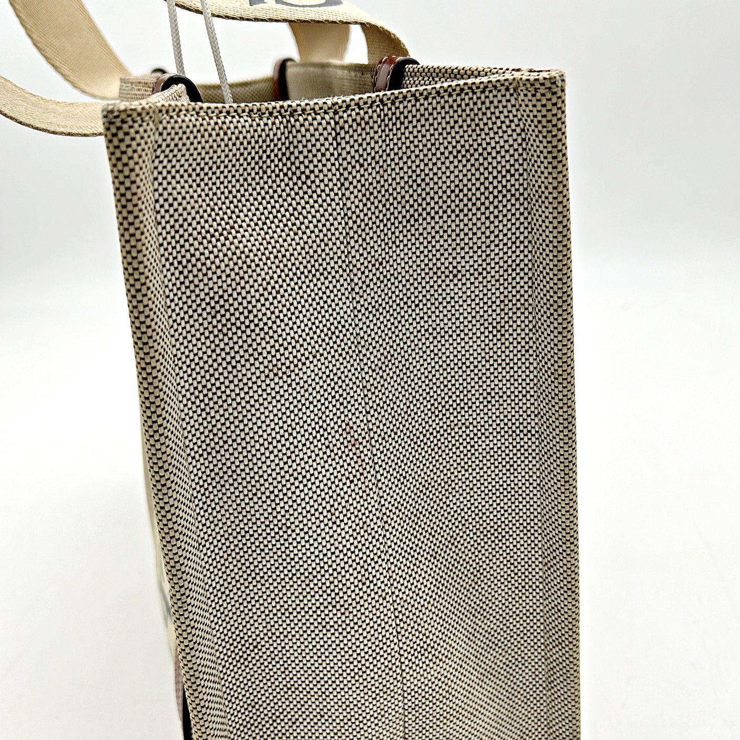 CHLOE Cotton Calfskin Medium Woody Ribbon Tote White Brown LA39604