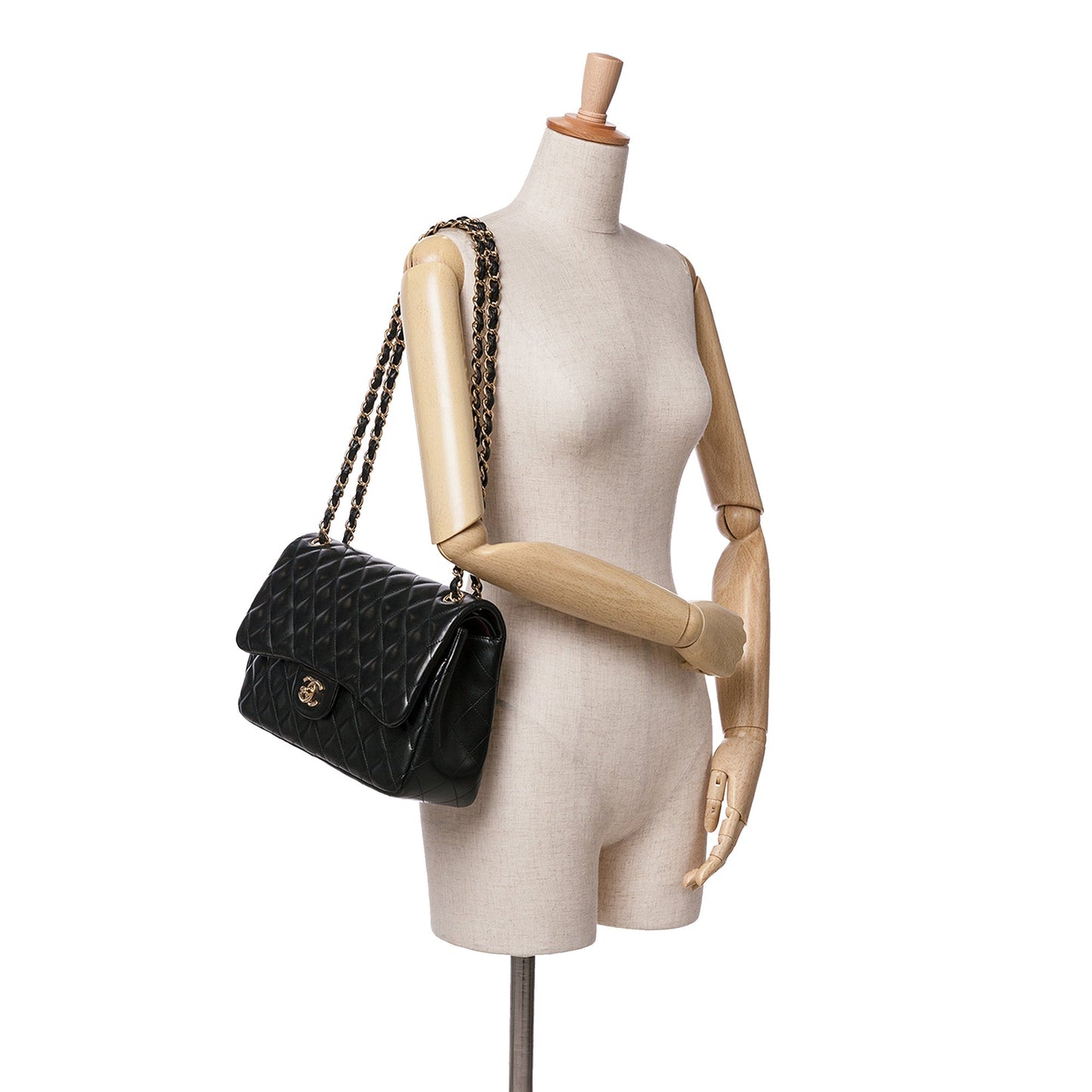 Black Chanel Jumbo Classic Lambskin Double Flap Shoulder Bag