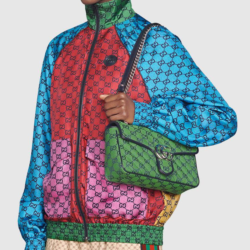 (WMNS) GUCCI Leather GG Marmont Multicolor Logo Single-Shoulder Bag Small Green/Blue 443497-2UZCN-3368