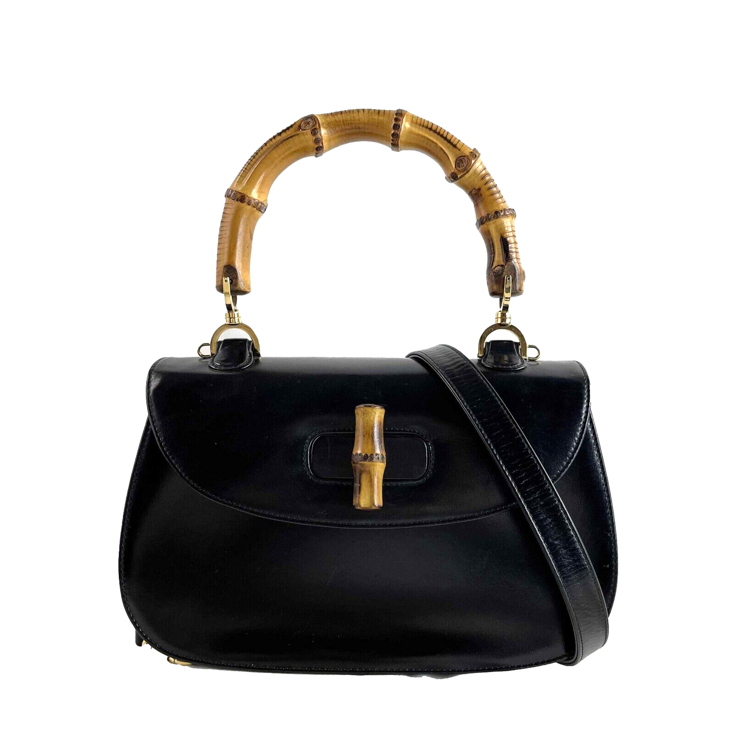 GUCCI Vintage Bamboo Night Handle Black shoulder crossbody bag